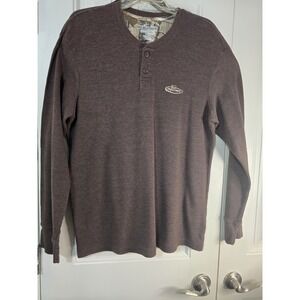 Realtree Mens XL Waffle Knit Henley Shirt Chocolate Heather‎ Brown Long Sleeve